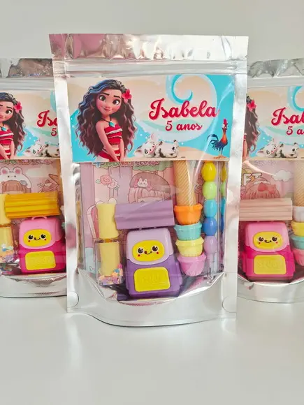 Kit Papelaria Saquinho Zip Personalizado Moana Maui