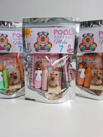 Kit Papelaria Saquinho Zip Personalizado Pool Party