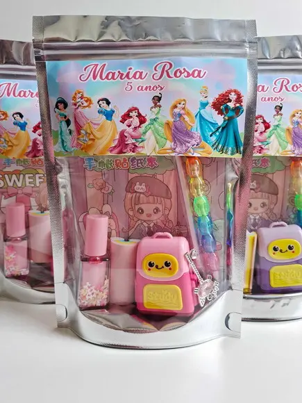 Kit Papelaria Saquinho Zip Personalizado Princesa e Príncipe