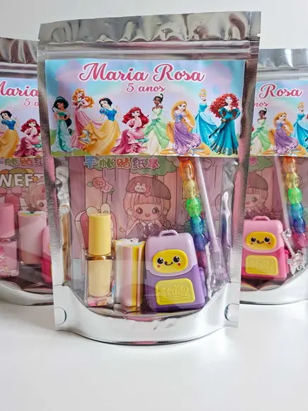 Kit Papelaria Saquinho Zip Personalizado Princesa e Príncipe