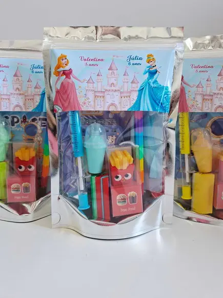 Kit Papelaria Saquinho Zip Personalizado Princesas