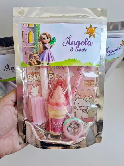 Kit Papelaria Saquinho Zip Personalizado Rapunzel