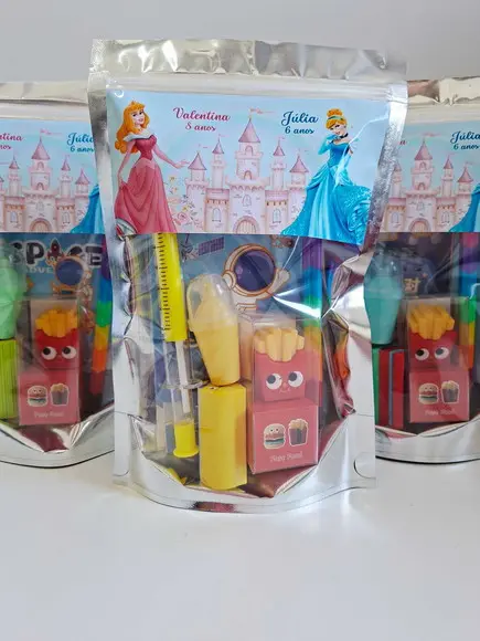 Kit Papelaria Saquinho Zip Personalizado Princesas