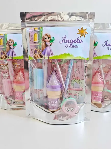 Kit Papelaria Saquinho Zip Personalizado Rapunzel