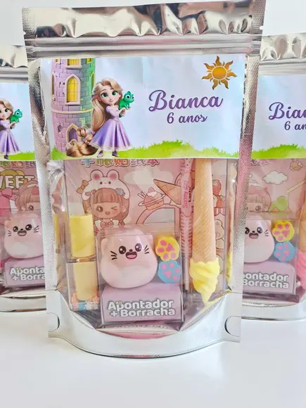 Kit Papelaria Saquinho Zip Personalizado Rapunzel