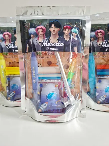Kit Papelaria Saquinho Zip Personalizado Saja Boys