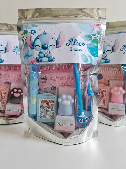 Kit Papelaria Saquinho Zip Personalizado Stitch