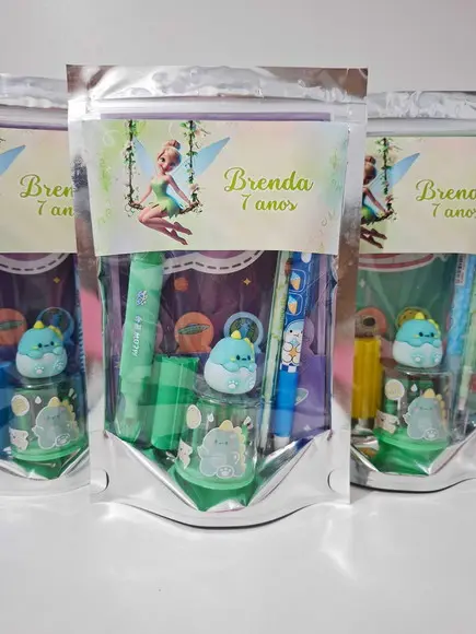 Kit Papelaria Saquinho Zip Personalizado Tinker Bell