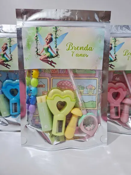 Kit Papelaria Saquinho Zip Personalizado Tinker Bell