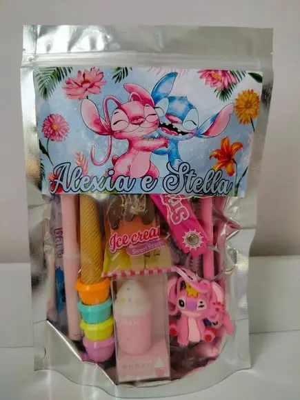 Kit Presente Papelaria Fofa Saquinho Lembrancinha Stitch