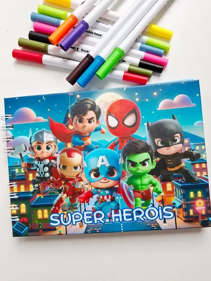 Livro de Colorir Personalizado Capa Dura Super Heróis