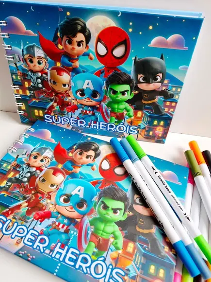 Livro de Colorir Personalizado Capa Dura Super Heróis
