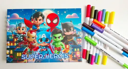 Livro de Colorir Personalizado Capa Dura Super Heróis