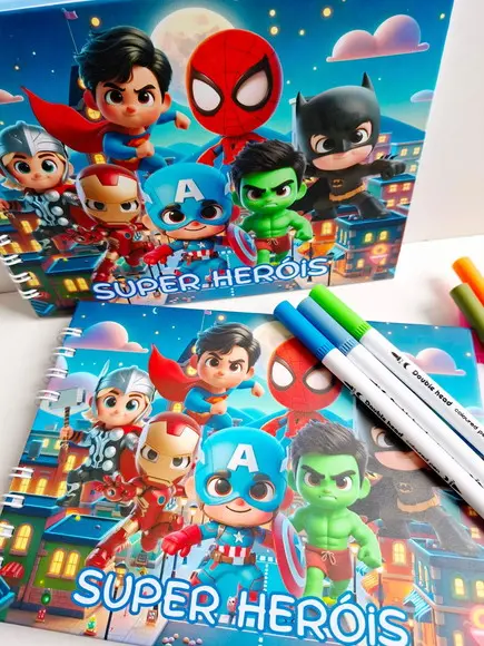 Livro de Colorir Personalizado Capa Dura Super Heróis