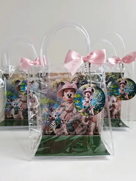 Sacolinha Cristal Personalizada 15x13 Minnie Safari