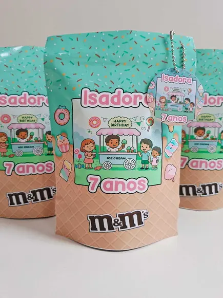 Saquinho Zip + Tag com M&ms 12x20 Doces