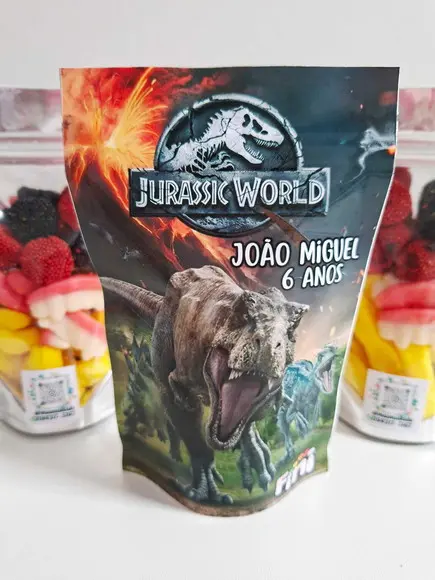 Saquinho Zip com Bala Fini 10x15 Dinossauro