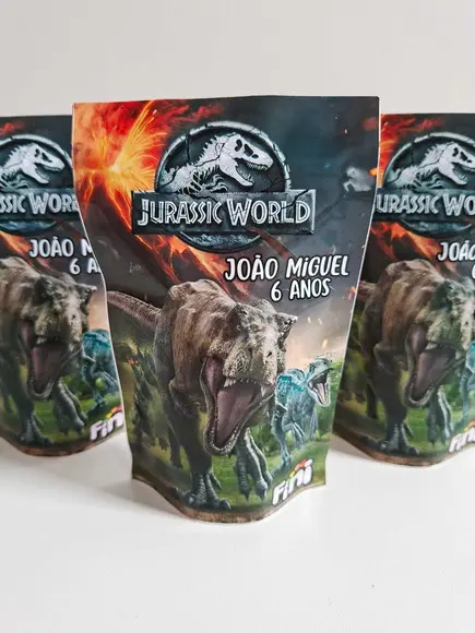 Saquinho Zip com Bala Fini 10x15 Dinossauro