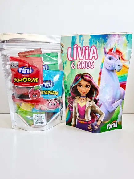 Saquinho Zip com Bala Fini 12x19,5cm Academia Unicórnio