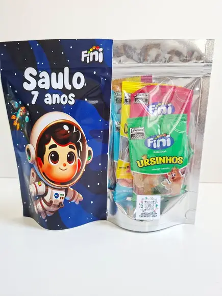 Saquinho Zip com Bala Fini 12x20 Astronauta