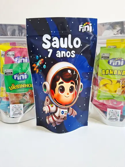 Saquinho Zip com Bala Fini 12x20 Astronauta