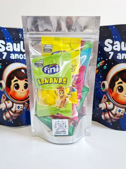 Saquinho Zip com Bala Fini 12x20 Astronauta