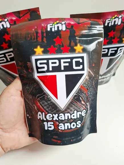 Saquinho Zip com Bala Fini 13x18cm Futebol