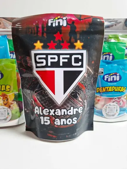 Saquinho Zip com Bala Fini 13x18cm Futebol