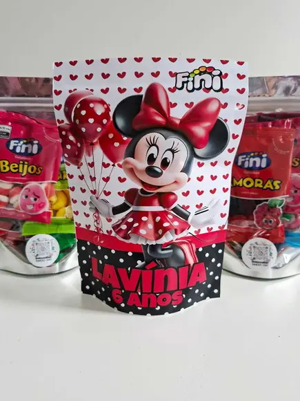 Saquinho Zip com Bala Fini 13x18cm Minnie
