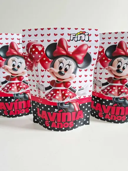 Saquinho Zip com Bala Fini 13x18cm Minnie