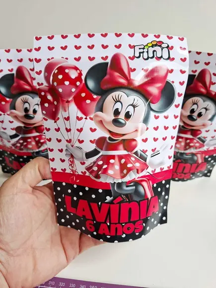 Saquinho Zip com Bala Fini 13x18cm Minnie
