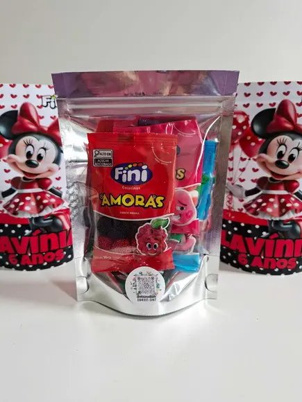 Saquinho Zip com Bala Fini 13x18cm Minnie