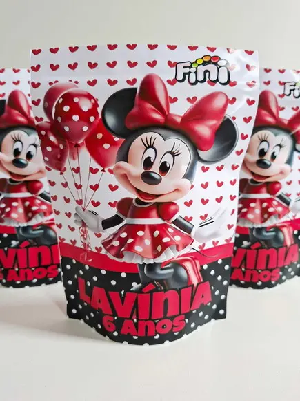Saquinho Zip com Bala Fini 13x18cm Minnie