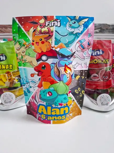Saquinho Zip com Bala Fini 13x18cm Pokemon