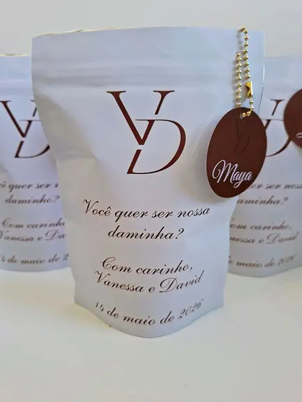 Saquinho Zip com Fini e Tag 13x18cm Casamento