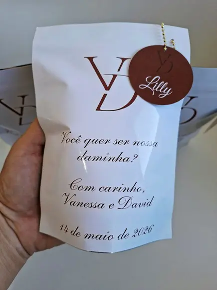 Saquinho Zip com Fini e Tag 13x18cm Casamento
