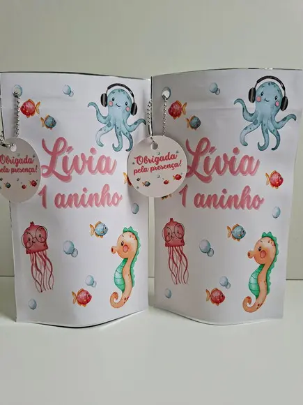 Saquinho Zip com Tag Lembrancinha 12x19,5 Fundo do Mar