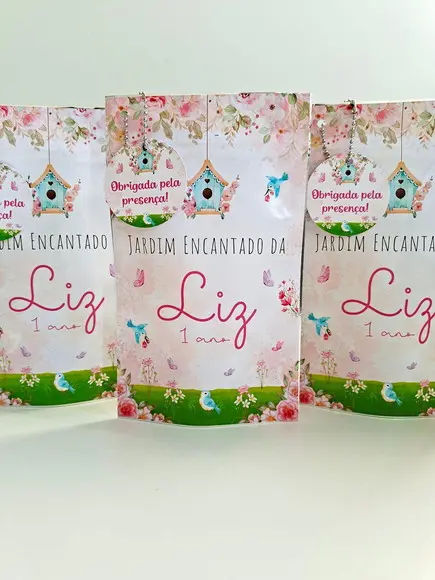 Saquinho Zip com Tag Lembrancinha 12x19,5 Jardim Encantado