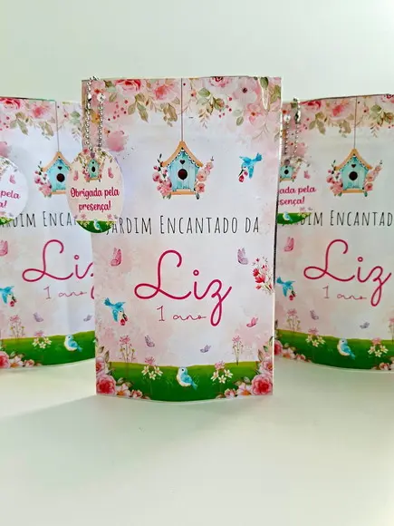Saquinho Zip com Tag Lembrancinha 12x19,5 Jardim Encantado
