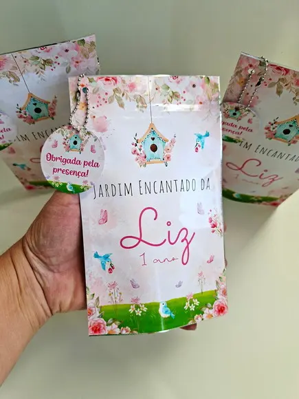 Saquinho Zip com Tag Lembrancinha 12x19,5 Jardim Encantado
