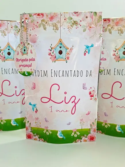 Saquinho Zip com Tag Lembrancinha 12x19,5 Jardim Encantado