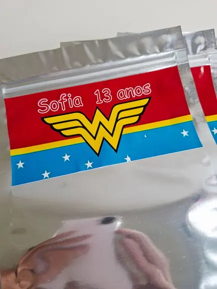 Saquinho Zip para Lembrancinha 16x24 Mulher Maravilha