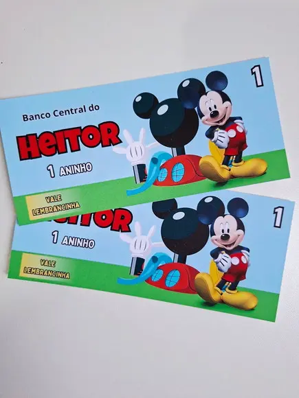 Vale Ticket Dinheirinho Personalizado Mickey