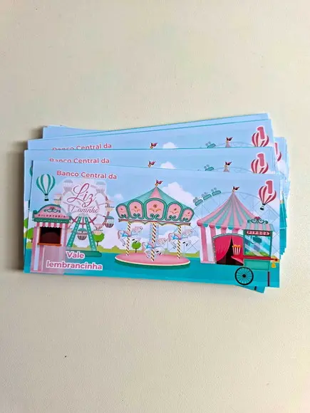 Vale Ticket Dinheirinho Personalizado Parque de Diversão