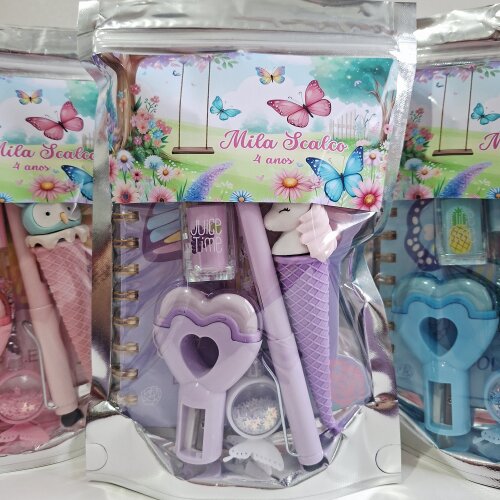 Kit Papelaria Saquinho Zip Personalizado Borboletas Jardim