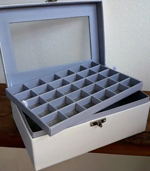 Porta JOias Grande Branco e Cinza com Visor de Vidro