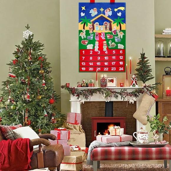 Calendário do Advento de Natal Presépio Cristão - Feltro
