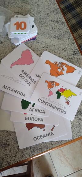 Kit 11 flashcards Continentes do Globo atividades montessori