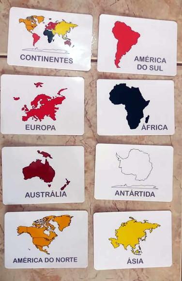 Kit 11 flashcards Continentes do Globo atividades montessori