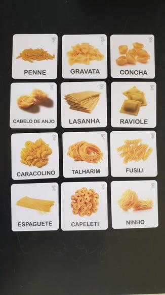 Kit 12 flashcards tipos de Massa Macarrão